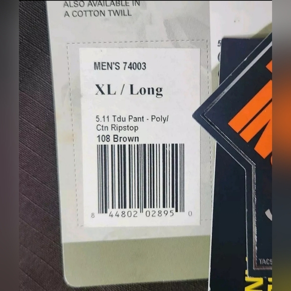 5.11 Tactical Men's XL Ripstop Teflon Polycotton Performance Pants Brown NWT - Picture 3 of 5